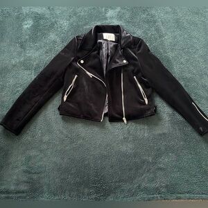 Vera & Lucy Cropped Moto Black Velvet Jacket - Small